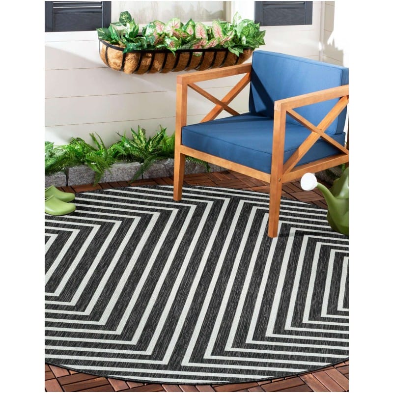 Tapete Moderno Exterior Negro y Blanco de Ejes Rectos