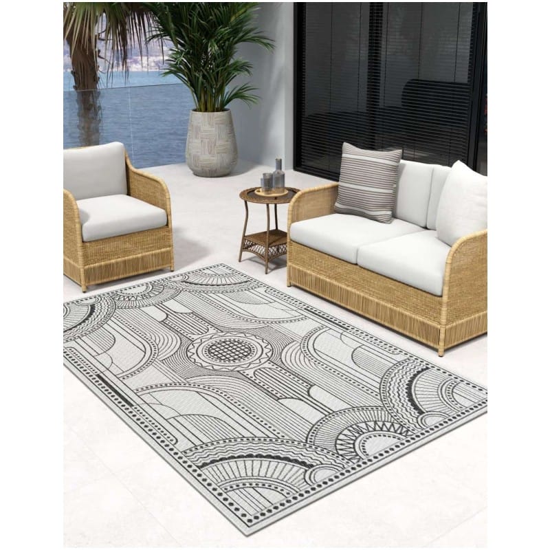 Tapete Moderno Exterior Blanco y Negro Art Deco