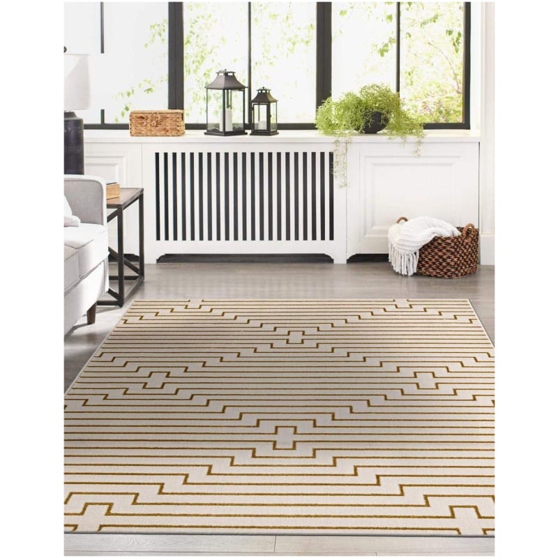 Tapete Anna de Lineas Blanco y Oro