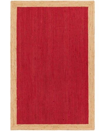 Tapete Trenzado de Yute Rojo con Borde Natural