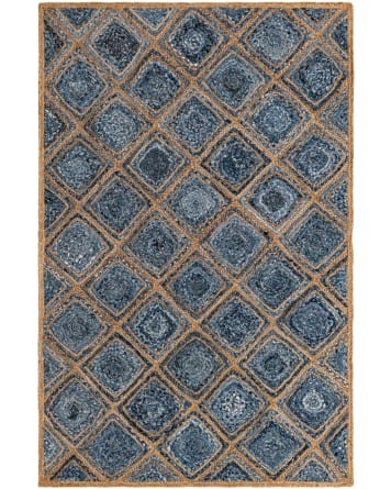 Tapete de Trenzado Rombos en Azul y Natural