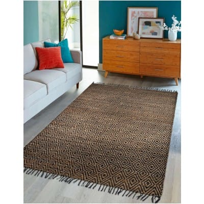 Tapete de Algodón y Yute de Rombos en Negro y Natural