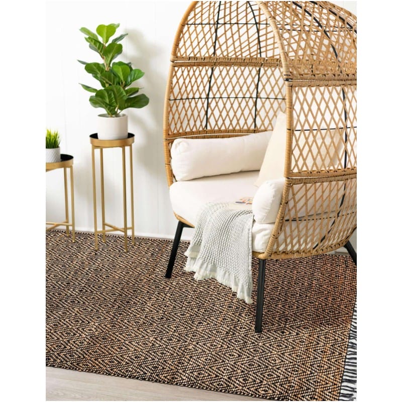 Tapete de Algodón y Yute de Rombos en Negro y Natural