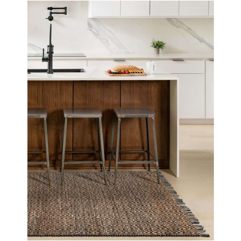 Tapete de Algodón y Yute de Rombos en Negro y Natural