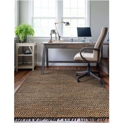 Tapete de Algodón y Yute de Rombos en Negro y Natural