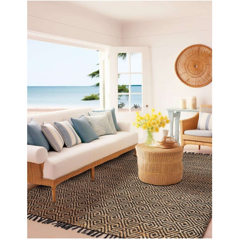 Tapete de Algodón y Yute de Rombos en Negro y Natural