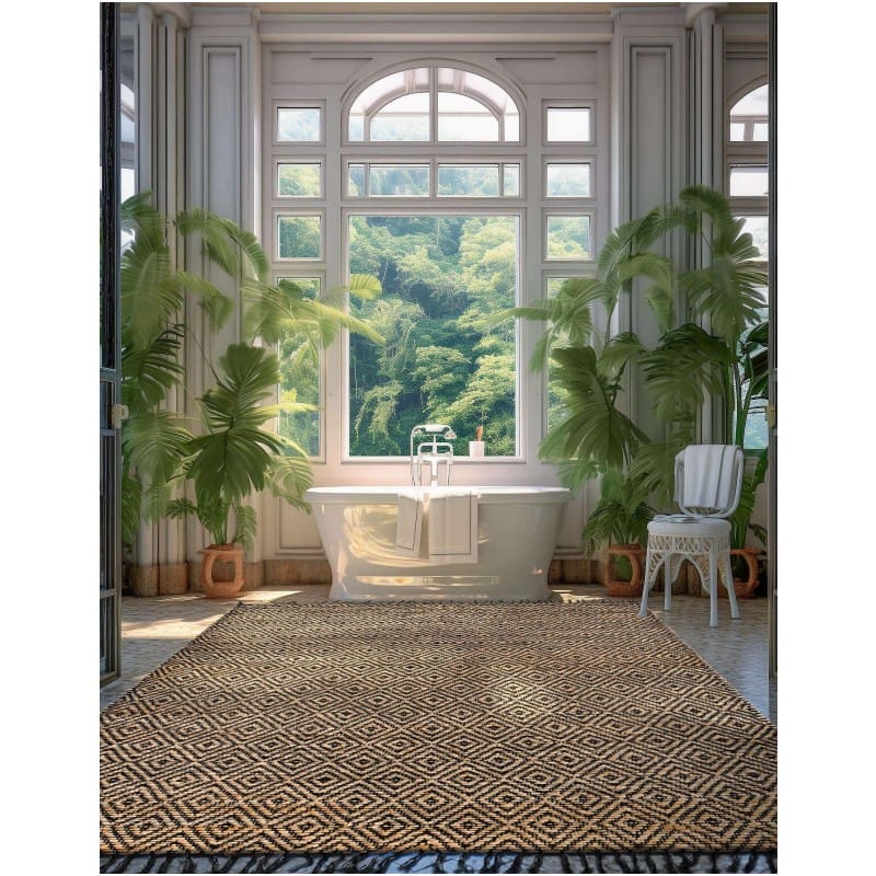 Tapete de Algodón y Yute de Rombos en Negro y Natural