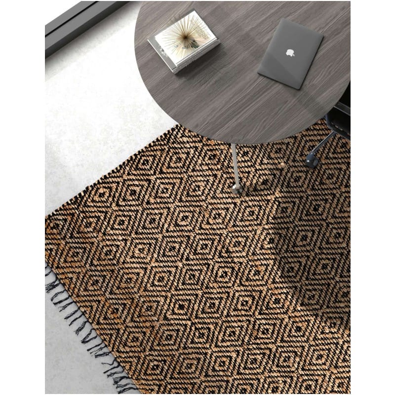 Tapete de Algodón y Yute de Rombos en Negro y Natural