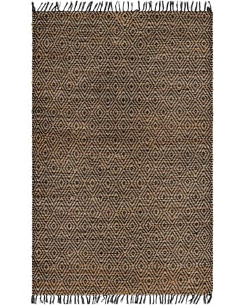 Tapete de Algodón y Yute de Rombos en Negro y Natural