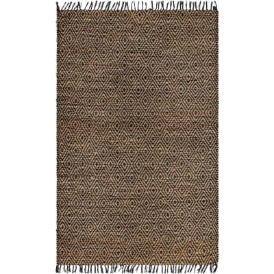 Tapete de Algodón y Yute de Rombos en Negro y Natural