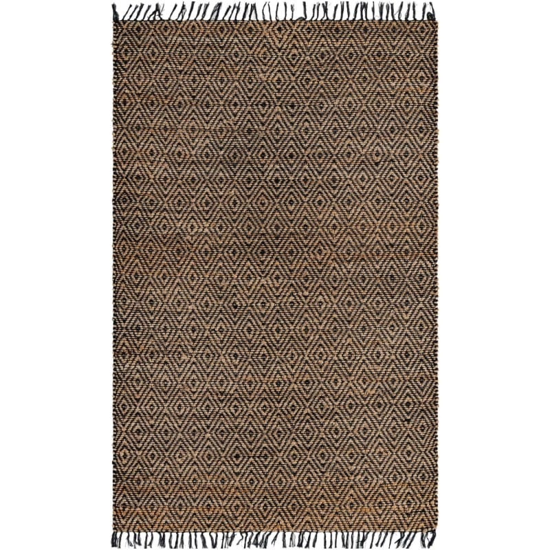 Tapete de Algodón y Yute de Rombos en Negro y Natural