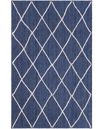 Tapete Trenzado de Yute con Rombos en Azul