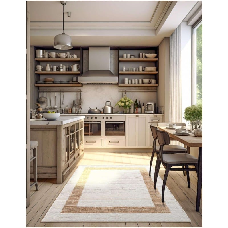 Tapete Borde Mezclado en Blanco y Natural