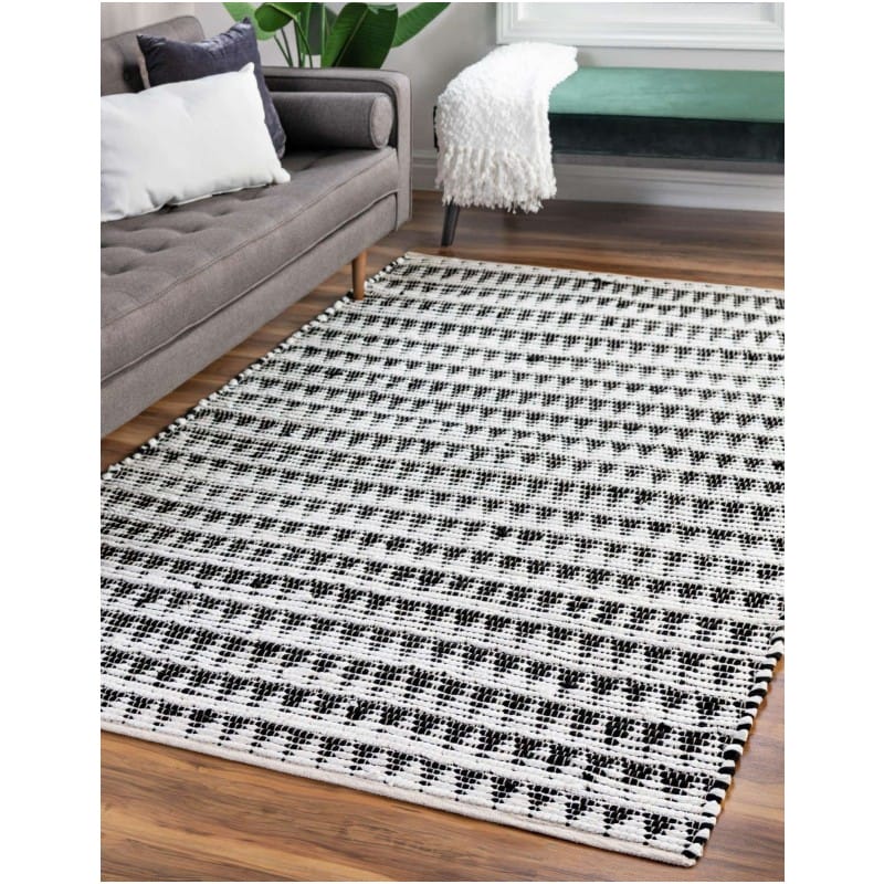 Tapete Trenzado Natural en Triangulos Blanco y Negro