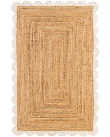 Tapete Trenzado de Yute con Orilla Ornamental en Natural y Marfil